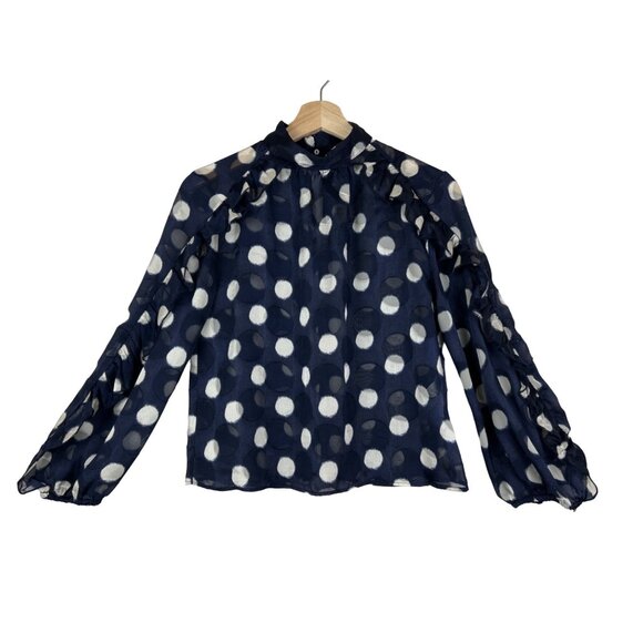 Zara Navy Polka Dot Ruffle Sleeve Top Size X-Small - Picture 1 of 11